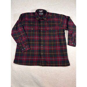 Geoffrey Beene Mens Plaid Flannel Shirt Size L Green & Red